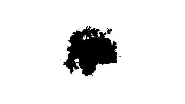 Ink transition splatter blot spreading left to right turbulent moving abstract painting animation background. 4k