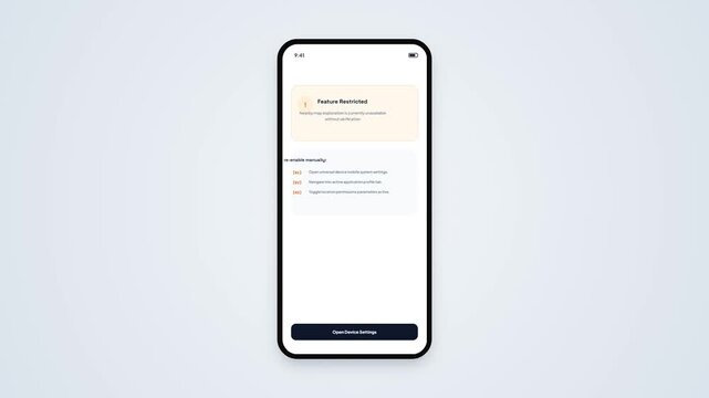 Feature Restricted Location Settings Alert Card Smartphone User Interface UI UX Animation