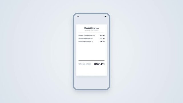 Mobile Receipt Invoice UI Interface, Digital Shopping Billing Summary Animation Light Mode Smartphone