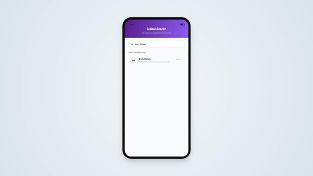 Global Search User Directory Smartphone App UI Animation Screen Mockup