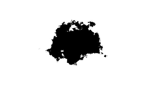 Ink transition splatter blot spreading left to right turbulent moving abstract painting animation background. 4k