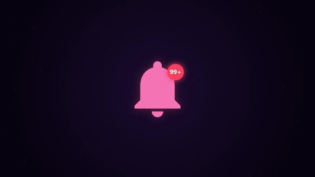 Glow Pink Notification Bell Icon with Counter Animation for Social Media Interface Elements