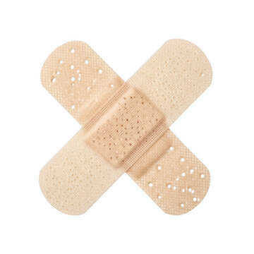 Adhesive bandage medical plaster cross pattern on transparent background.