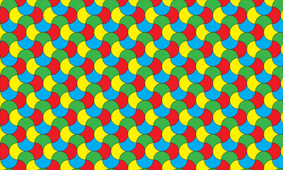 Overlapping Primary Color Circle Pattern. Bold Pop Art Fish Scale Tile, Interlocking Round Seamless Texture, Colorful Mermaid Scale Background for Fabric, Packaging and Modern Graphic Design © MD RAZIB