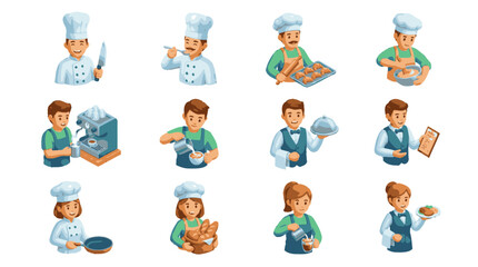 Fototapeta premium Cartoon Chefs and Bakers in Professional Kitchen Attire.