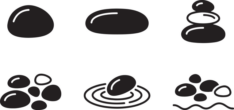 Black stone balancing and floating icons set Vector