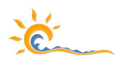Fototapeta premium A stylized symbol of sunrise with blue sea. 
