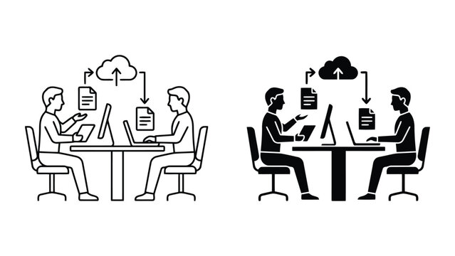 Cloud computing data transfer and teamwork icon with computing, download