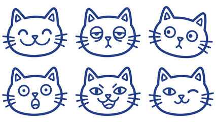 Fototapeta premium line art Cat Faces Set Hand Drawn Doodle Vector Illustration
