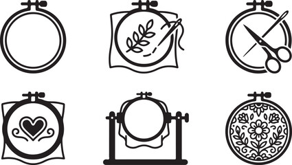 Embroidery hoop with floral and heart designs on fabric patterns Vector © mahafuza