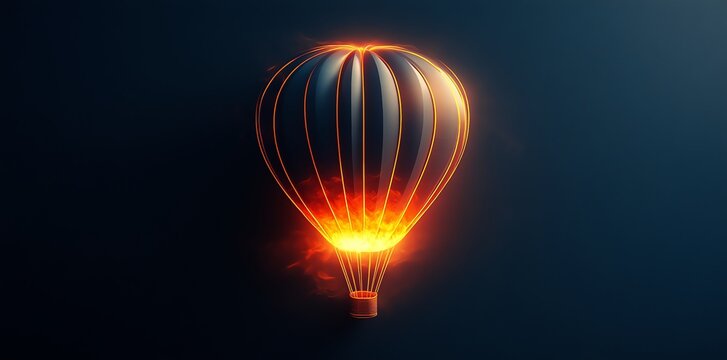 Futuristic Hot Air Balloon with Glowing Fire Effect in Dark Sky
