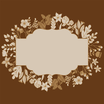 Decorative leaf frame, abstract border, vintage style.