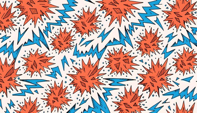 Bold pop art burst pattern in bright orange and turquoise with black outlines for sale banners and eye-catching ads.