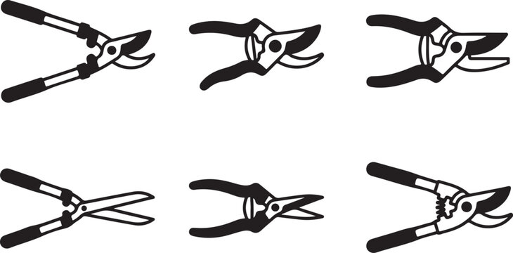 Six types of pliers in black and white vector illustration Vector