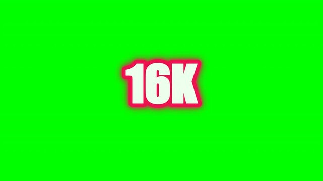16K graphic with red neon outline glowing on green screen 4k