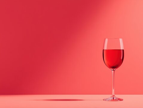 glass of red wine on a pink background