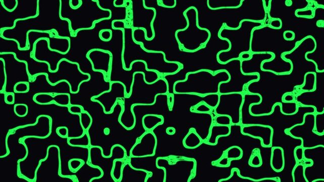 Map contour topographic lines forming psychedelic over black background. Curved contour lines for moving waves. Gradient wavy lines subtly shift animation. Map lines movement for digital tech.