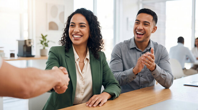 Professional businesswoman shaking hands during successful office meeting