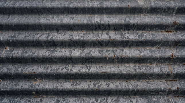 Galvanised corrugated metal sheet with faint zinc spangle and deep ridges
