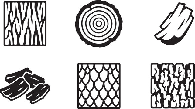 Six different wood grain and cross section patterns illustration Vector