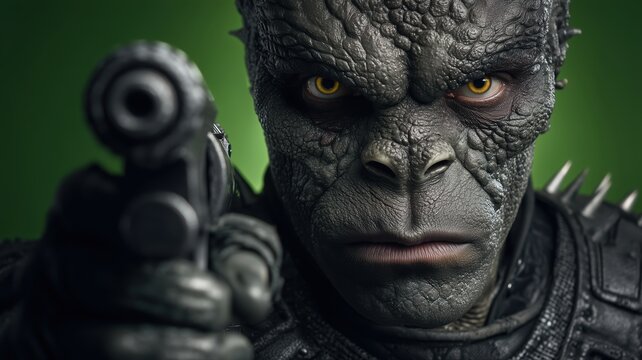 alien creature with weapon in a dramatic pose
