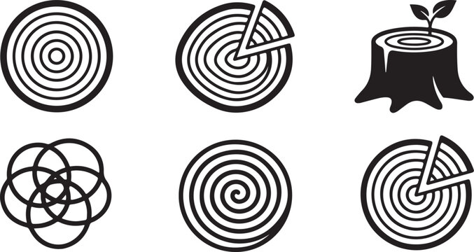 Set of abstract tree stump and spiral pattern icons Vector