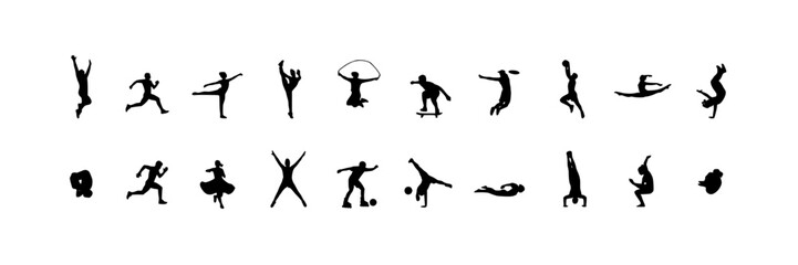 Obraz premium Dancers Performing Various Poses in Black Silhouettes Featuring Ballet, Dance, Performance with Figures and Movement Elements