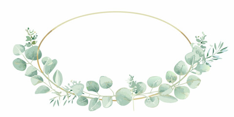 circular wreath with eucalyptus leaves watercolor style green floral ornament frame nature botanical circle decorative plant herb natural artistic soft pastel design pattern © Bithi