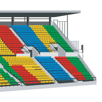 Colorful empty stadium seats stand illustration for sports arena and championship event concept
