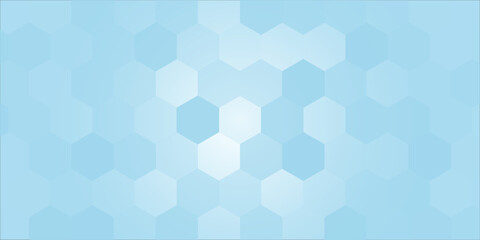 Obraz premium Abstract Light Blue Hexagon Honeycomb Vector Background. Modern Geometric Medical Science, Clean Technology Grid Pattern for Healthcare Banner, Tech Presentation, Poster, and Website Header Design.