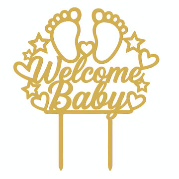 Welcome Baby Gold Footprints Cake Topper Design