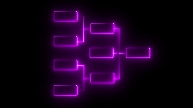 Abstract neon 32 team tournament bracket championship template with white line animation isolated on black background. Championship bracket schedule for football