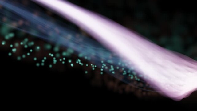 A mesmerizing sequence of motion in a dark atmosphere, capturing the graceful flow of a luminous entity with ethereal particles floating around it