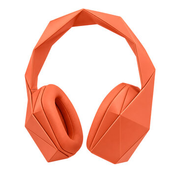 Modern orange geometric headphones with a unique angular design isolated on transparent background