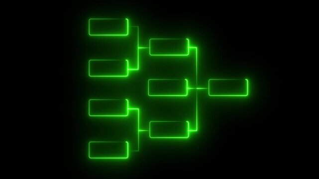 Abstract neon 32 team tournament bracket championship template with white line animation isolated on black background. Championship bracket schedule for football