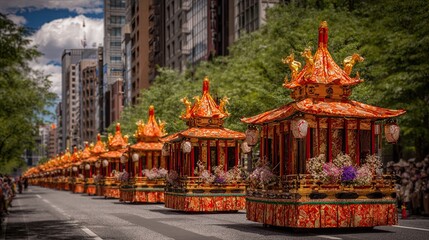 Obraz premium Colorful Floats at a Traditional Festival Parade