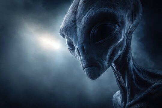 mysterious alien figure in dark atmosphere