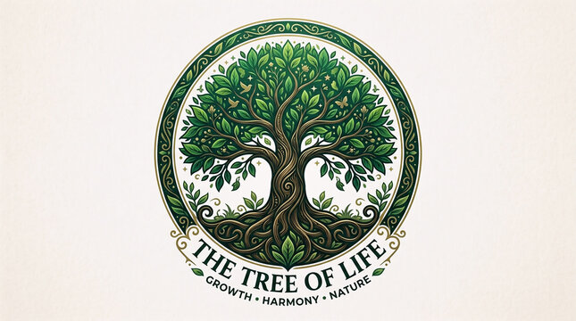 Celtic Tree of Life with intricate knotwork and green leaves, isolated on white, symbolizing harmony, growth, and eternal connection