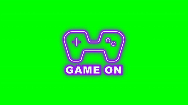 Game controller neon sign with Game On text on green screen 4k