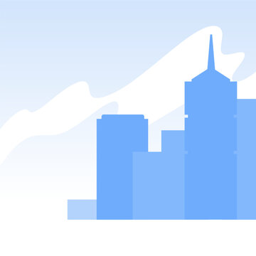 Clean blue city silhouette with an iconic landmark tower, simple skyscrapers and soft clouds. Contemporary urban skyline vector background for posters, headers, apps, and branding
