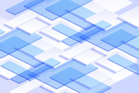High tech background with layered blue panels and white geometric tiles, designed for cloud computing banners, software landing pages, digital reports and futuristic interface themes.