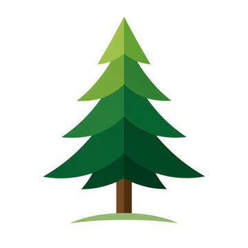 Minimalist green pine tree illustration featuring a simple coniferous design isolated on transparent background