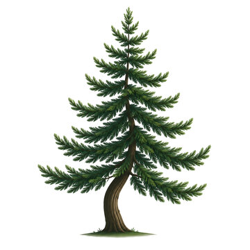 A detailed illustration of a single evergreen pine tree isolated on transparent background