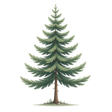 A detailed illustration of a single evergreen pine tree isolated on transparent background