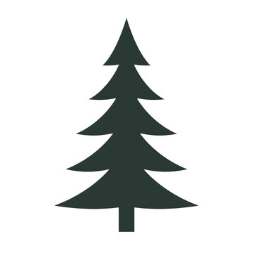 Minimalist dark green evergreen pine tree silhouette icon isolated on transparent background