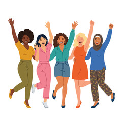 Obraz premium happy diverse women group illustration for community and friendship