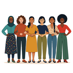 Obraz premium vector illustration of diverse women standing together for social empowerment and equality