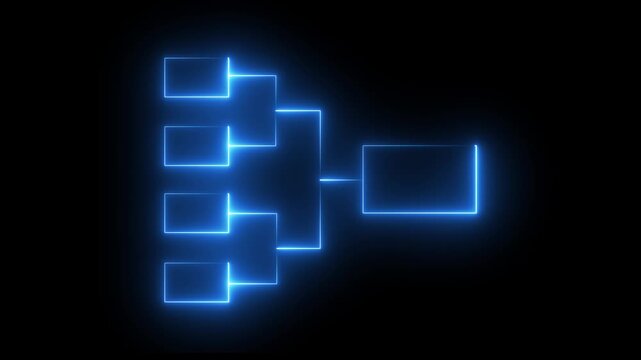Animation of neon glowing team ,Tournament bracket templates isolated on black background. 4K