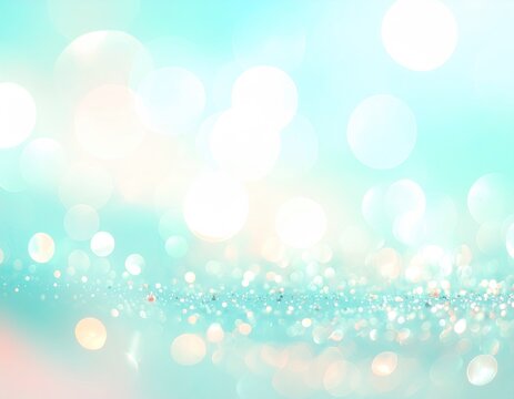 Soft, pastel bokeh background. Light blue and white hues with glittery sparkle at the bottom