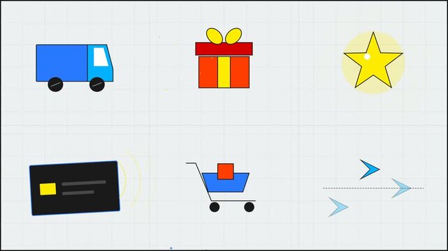 Seamless Motion Graphic of Ecommerce Icons Representing Online Shopping and Delivery Services